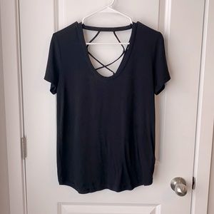 Express One Eleven Black Short Sleeve Tee w/ Caged Scoop Back